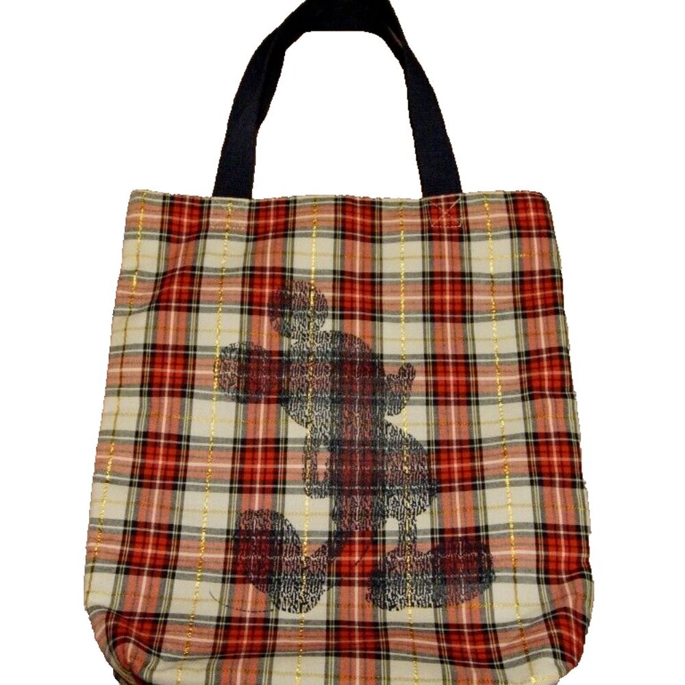 Disney Canvas Tote Mickey Mouse Shoulder Bag Purse Red plaid gold accent MINT